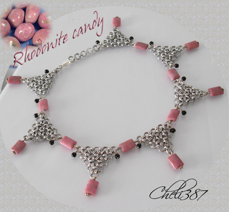 rhodonite candy japanese chainmaille necklace